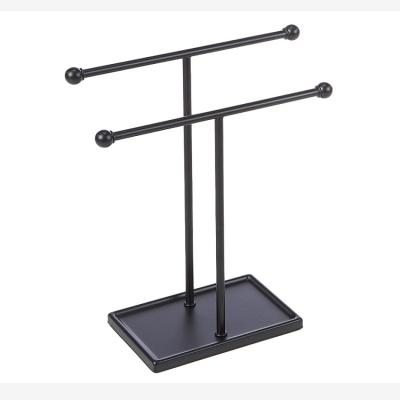 China Best Viable Selling Bathroom Vanity Double T Shape Matte Black Metal Rack Towel Rack for sale