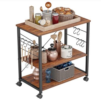 China Retro Modern Brown Removable 3 Tier Kitchen Desgin Kitchen Rack Baker Coffee Station Metal Frames for sale