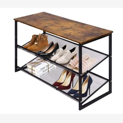 China (Other)Adjustable High Quality Entrance Corridors 3 Row Tilting Free Shoe Rack With Bench for sale