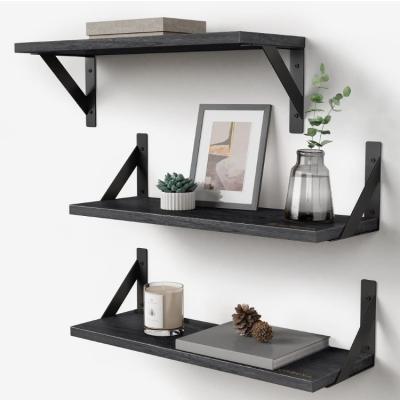 China New Design Bathroom Organizer Sustainable Industrial Wall Mounted Black Wood Storage Organizer Floating Shelves for sale