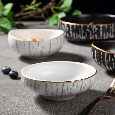 China Sustainable Factory Direct Yayu Around Ceramic Bowls For Chinese Style Strong Western Porcelain Gold Bowl Chicken Soup Rice Bowls Serving Set for sale