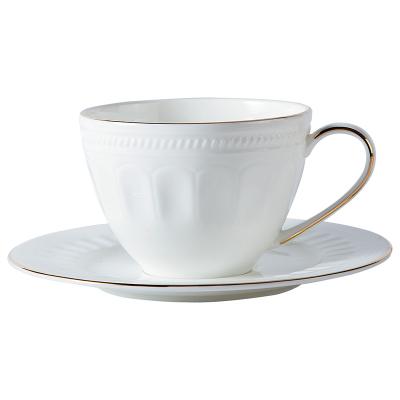 China YAYU Wholesale Viable Western Style Elegant Tea Cup and Saucer Set Mini Round Porcelain Espresso Cup White Embossed Ceramic Coffee Cup for sale