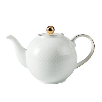 China Star Class YAYU Style Sustainable Luxury French Tea Time Round Porcelain Embossed Tea Kettle For English Restaurant Fine Bone China Teapot for sale