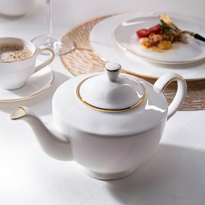 China Viable White Line Coffee Made Gold 850ml Porcelain Ceramic Kettle And Bone China Custom Supply Large Capacity Chinese Teapot Set for sale