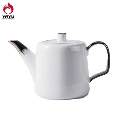 China WITH LID Modern Luxury Wear Resistant GERMAN White Ceramic Water Kettle Set Coffee Pot With Lid Gold Handle Decorative Chinese Teapot for sale