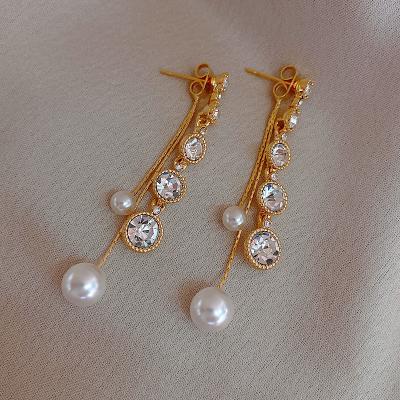 China TRENDY BOOM 925 Silver Studs Bead Long Earring Drop Earrings Women for sale