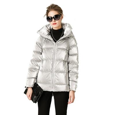 China Viable Wholesale Winter Hooded 90% White Duck Down Fluorescent Feather Jackets Women Coats for sale