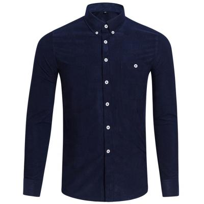 China Anti-pilling Wholesale Casual Long Sleeve Button Up Polyester Corduroy Business Shirts For Men for sale