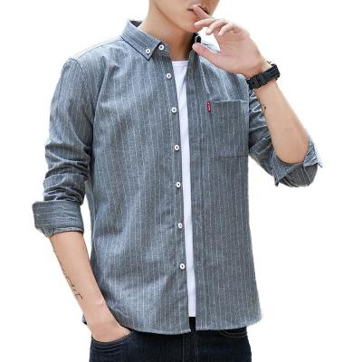 China New Fashion Wholesale Cotton Slim Fit Anti-pilling Stripes Long Sleeve Casual Formal Custom Made Men Shirts for sale