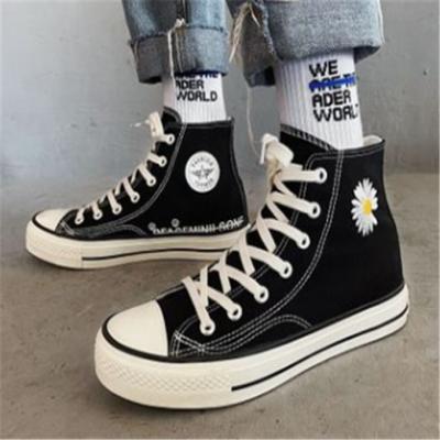 China Fashion Trend Mens Canvas High Top Sneakers Sole Bottom Shoes Plain Black for sale