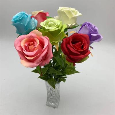 China New Fashional Artificial Silk Fabric Roses Flower Long Stem Rose Artificial Ornament Table Decorations for sale