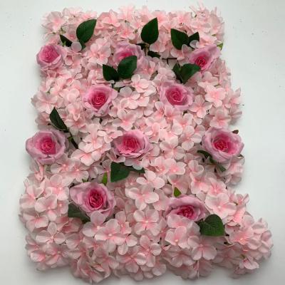 China New flower wedding background shop decoration plastic silk rose flower wall for sale