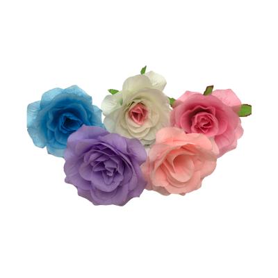 China Natural Touch Artificial Silk Flower Blue Ball Rose Head for sale