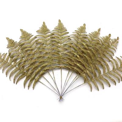 China Fashional Christmas Home Decoration Custom Plants Gold Powder Persian Gold Leaf Party Artificial Decor Plastic Simulation Gold Leaves for sale