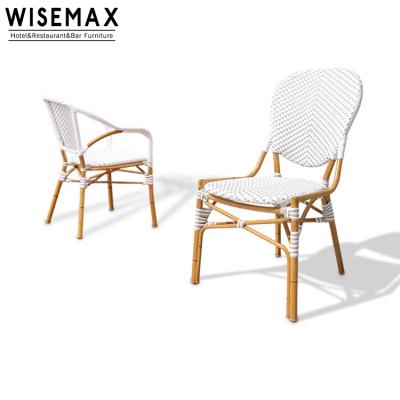 China WISEMAX FURNITURE Wholesale Stackable Balcony Garden Restaurant Outdoor White Outdoor Cafe Set Bistros Plastic Rattan Dining Chair for sale