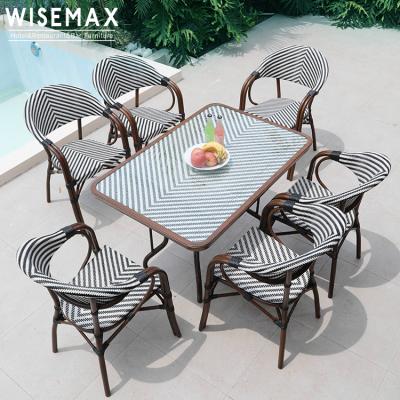 China WISEMAX FURNITURE Wholesale Water Proof Balcony Cafe Bistro Outdoor French Rattan Aluminum Wicker Chairs Table Set for sale