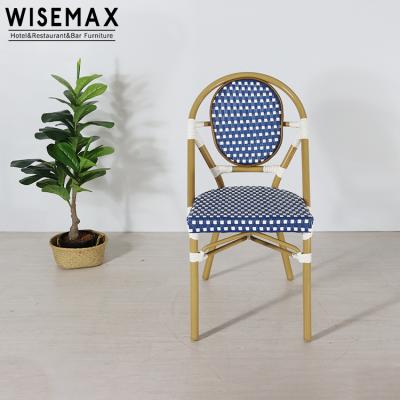 China WISEMAX FURNITURE Wholesale Traditional French Cafe Set Bistros Chair Aluminum PE Rattan Chair Blue Cane Chair For Balcony Garden for sale