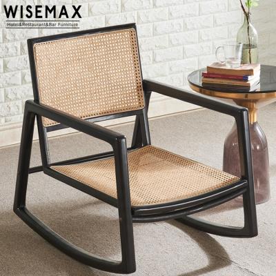 China Modern Hot Selling Comfortable Rocking Relax Seat Indoor Swing Rattan Wooden Rocking Lounge Chair For Sale for sale