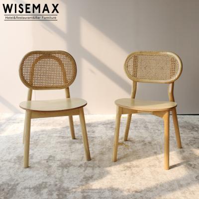 China WISEMAX MEUBLES French Design Handmade Modern Hotel Restaurant Rattan Wood Furniture Dining Chairs Leisure Solid Wood Chairs for sale