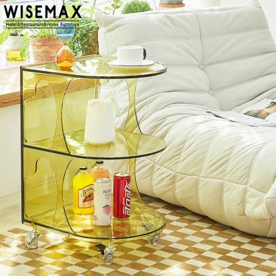 China WISEMAX FURNITURE 3 Tier Storage Rack Bathroom Trolley Modern Nordic Living Room Acrylic Plastic Rolling Side Table Adjustable With Wheel for sale