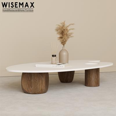 China WISEMAX FURNITURE Nordic modern glass furniture coffee table transparent glass top coffee table wooden tea table for sale