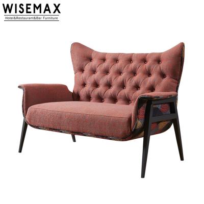 China Customized Modern Color American Style Double Seat Sofa Design With Wooden Leg High Back Hotel Living Room Fabric Sofa for sale