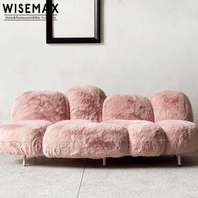 China WISEMAX furniture plush sofa luxury pink cloud shape cloud velvet fabric living room 3 seater luxury modern sofa leisure lazy couch for sale