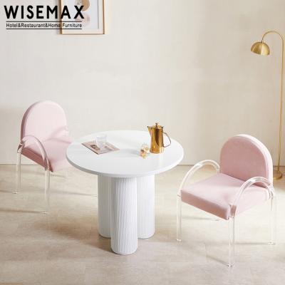 China WISEMAX FURNITURE Modern Pink Velvet Armrest (Other) Adjustable Dining Chair Plastic Acrylic Wedding Chair High Back Leisure Luxury Dining Chairs for sale