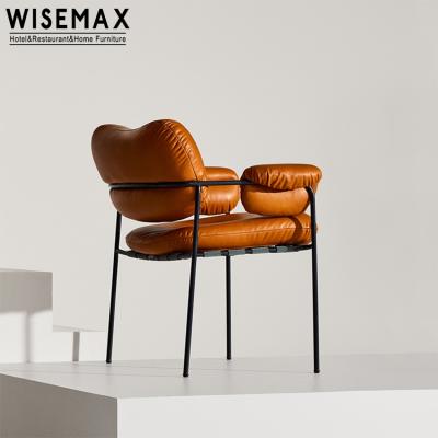 China WISEMAX FURNITURE Luxury Adjustable Legs Metal Dining Chair Lambswool Living Room Furniture Leather Cheap Metal Dining Chair For Restaurant for sale