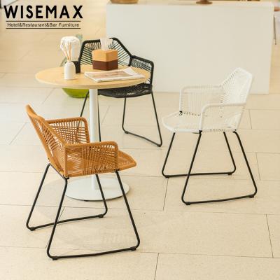 China Eco-friendly Contemporary Living Room Metal Cafe Armchair Restaurant Rattan Wicker Leg Chair for sale