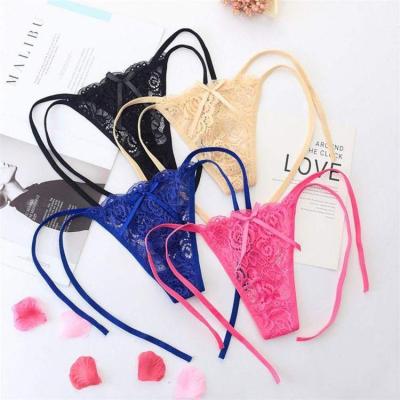 China Women's Seamless Summer Cotton Lace Panties Antibacterial Lingerie Women's Solid Color Pleated Double Strap Sexy Young Women In Thongs for sale