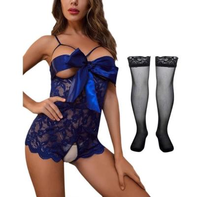 China Breathable Sexy 2 Piece Pajamas Set Women Sexy One Piece Pajamas Sleep Overalls Plus Size Sexy Underwear Set for sale