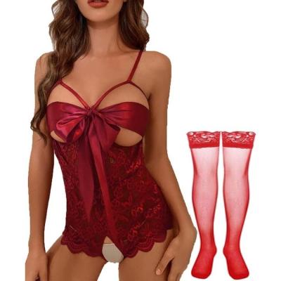 China Mature Women Sexy Lingerie Pajamas For Women Sexy Images Of Sexy Pajamas For Women Bow Front Thong Floral Women Sexy Lingerie For Lace Tie for sale