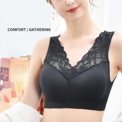 China One Piece Lace Bras Lace Up French Style Seamless Comfortable Deep V Breast Envelope Women Sexy Lingerie Set for sale