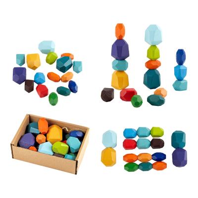 China Kids Toy Wooden Building Block Rainbow Eco-friendly Material Stone Set Montessori Creative Educational Toys Stacking Toys for sale