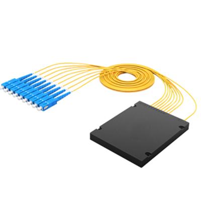 China FTTH FTTB FTTX Network PLC Fiber Optic Splitter 1*8 ABS Packing With Input Cable 2.0mm and Output 3.0mm for sale