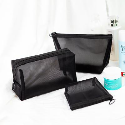 China Fashion Black Nylon Mesh Cosmetic Bag Customized Travel Mesh Makeup Bag For Women for sale