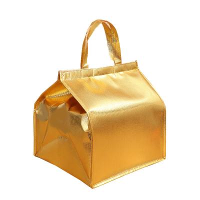 China Waterproof Laser Gold Silver Nonwoven Portable Cake Film Cooler Bag Heat Insulation Cooler Bag for sale