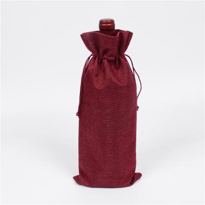 China Wholesale Custom Reusable Canvas Burlap Gift Bag Drawstring Wine Drwastring Jute Packing Bag for sale