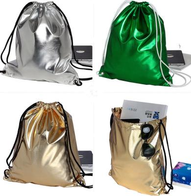 China Rope Handle Customized Print Gym Sport PU Colorful Shiny Metallic Shiny Drawstring Bag for sale