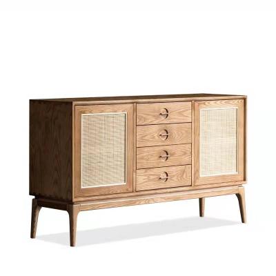 China Contemporary cane sideboard furniture restaurant mid century rattan wood cabinet for kitchen hotel villa home for sale