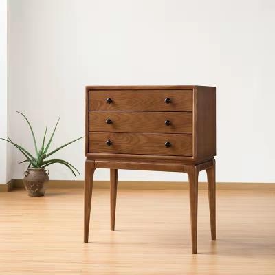 China Modern Home Furniture Solid Wood Cabinet Three Drawers Storage Walnut Color Classic Antique Side Cabinet for sale