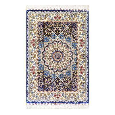 China YILONG Washable 2'x3 Antique Silk Carpets Blue Flowers Hands Knotted Area Rug for sale