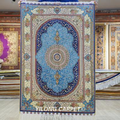 China YILONG Washable 2' Blue Handmade Silk Decoration Modern Oriental Rug x3 Living Room Rug Blanket for sale