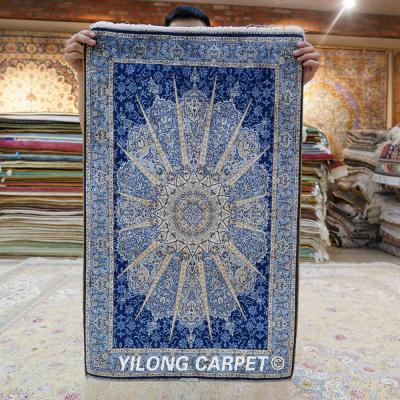 China YILONG washable hand knotted blanket 2'x3 China hand knotted rug for door qum handmade silk small blanket for sale