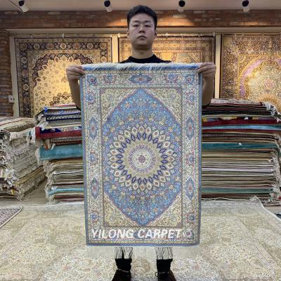 China YILONG Anti-Slip 2' x3 Authentic Handmade Silk Carpet Handknotted Oriental Rug Designs for sale