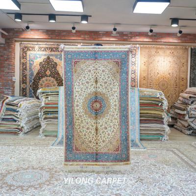 China YILONG Anti-Slip 3' x5 Best Beautiful Blue Hand Knotted Blankets Kashmir Oriental Persian Blanket for sale