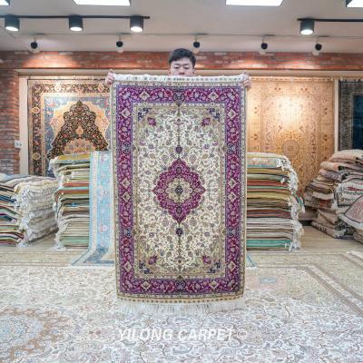 China YILONG Anti-Slip 3' x5 Purple Dome Blankets Classic Hand Knotted Tabriz Persian Home Blankets for sale