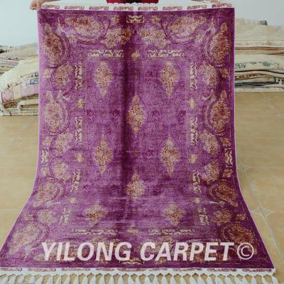 China YILONG Anti-Slip 4.3' x6.6 Factory Price Area Rug Eastern Handmade Purple Turkey Silk Rug for sale