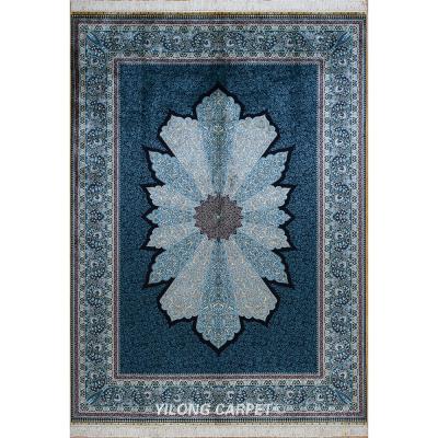 China Yilong Washable 6'x9' Blue Radial Hand Knotted Handmade Silk Blanket House Cashmere Rug & Rug for sale